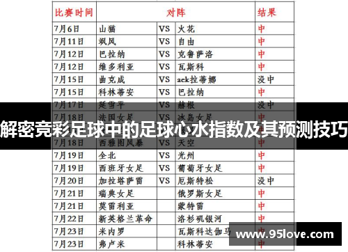 解密竞彩足球中的足球心水指数及其预测技巧